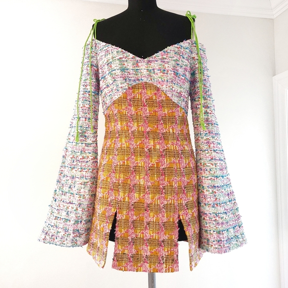 Kim Shui Twee Metallic Patchwork Tweed Mini Dress - Picture 3 of 10